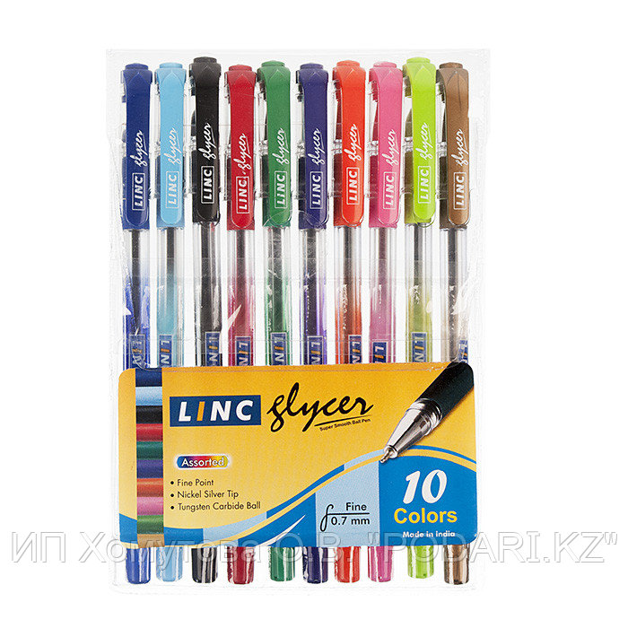 Набор шариковых ручек LINC GLYCER 0,7 мм 10 цветов ассорти резиновый грип Linc