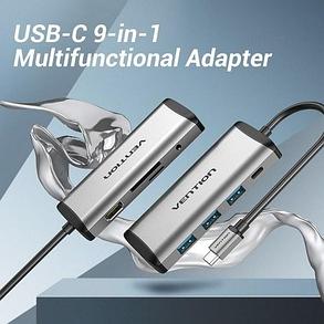 Адаптер Vention 9in1 Type-c To HDMI/USB3.0×3/TF/SD/RJ45/3.5mm/PD, фото 2