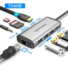 Адаптер Vention 9in1 Type-c To HDMI/USB3.0×3/TF/SD/RJ45/3.5mm/PD