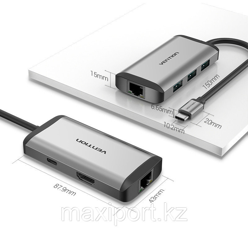Адаптер Vention 6in1 Type-c To USB3.0×3/HDMI/RJ45/PD - фото 2 - id-p79725625
