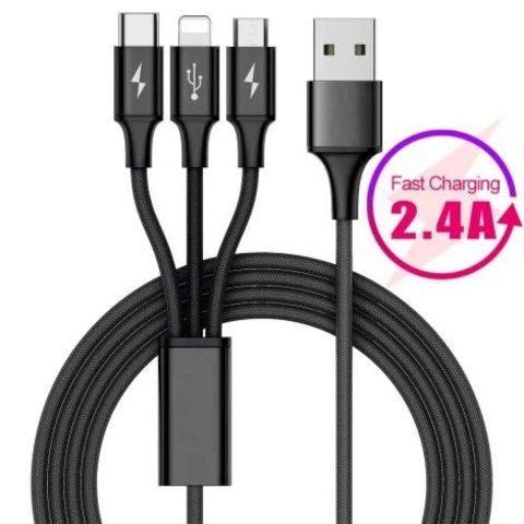 USB-кабель универсальный 3-в-1 {Lightning + microUSB + Type-C} SKY DOLPHIN 2.4A S63E - фото 1 - id-p79727203