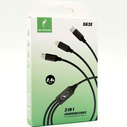 USB-кабель универсальный 3-в-1 {Lightning + microUSB + Type-C} SKY DOLPHIN 2.4A S63E - фото 2 - id-p79727203