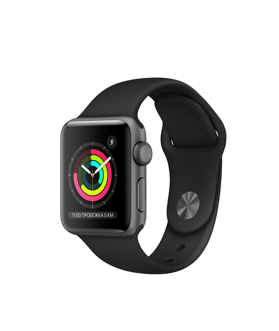 Apple Watch Series 3 38mm Space Gray Aluminum Case with Black Sport Band