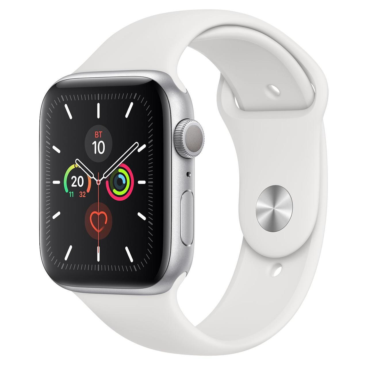 Apple Watch Series 5 44mm Silver Aluminum Case with White Sport Band