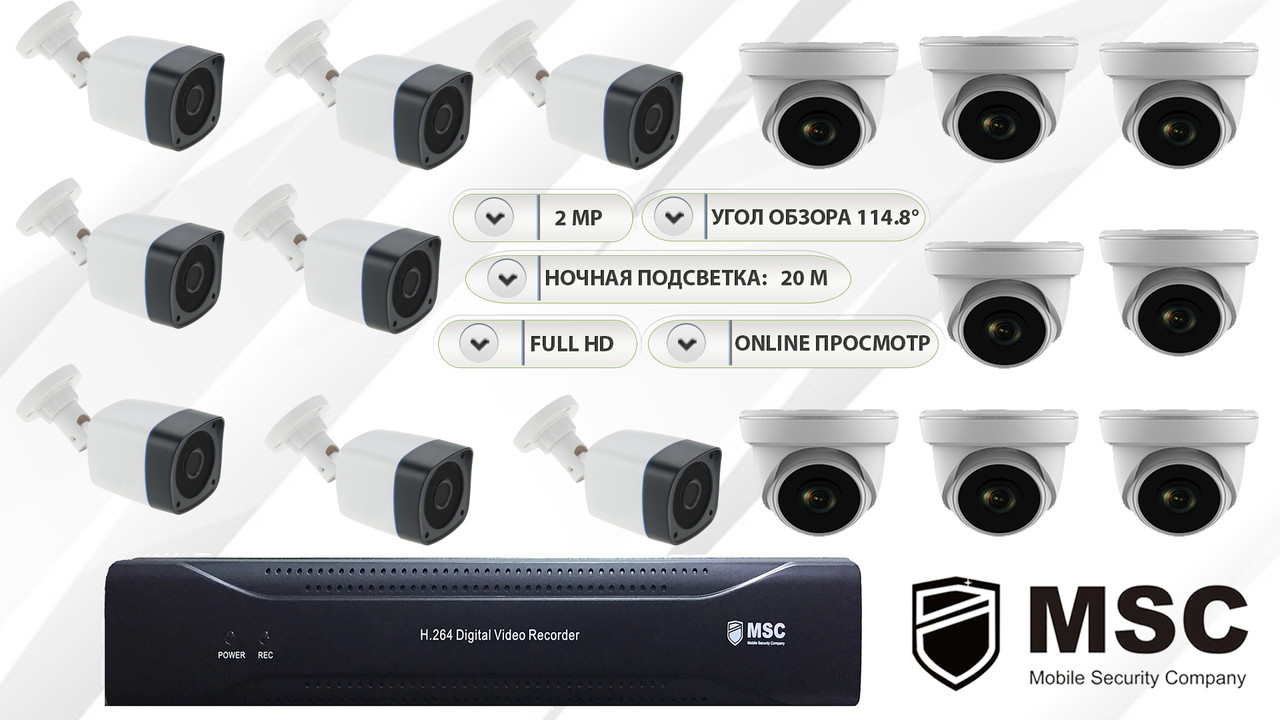 Комплект цифрового IP видеонаблюдения на 16 камеры с NVR регистратором