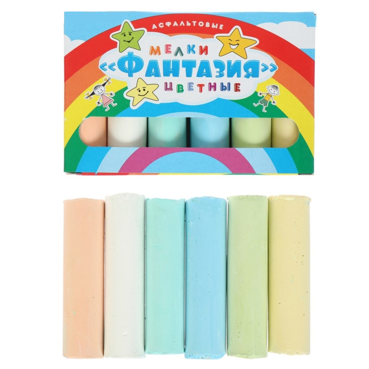 Мелки Асфальтовые Фантазия, 6 шт. 6 цветов, цилиндр.