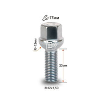 Болт M12X1,50X30, цинк, сфера с выступом, ключ 17 мм