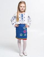 Вышиванка для девочек Незабудка поплин белый