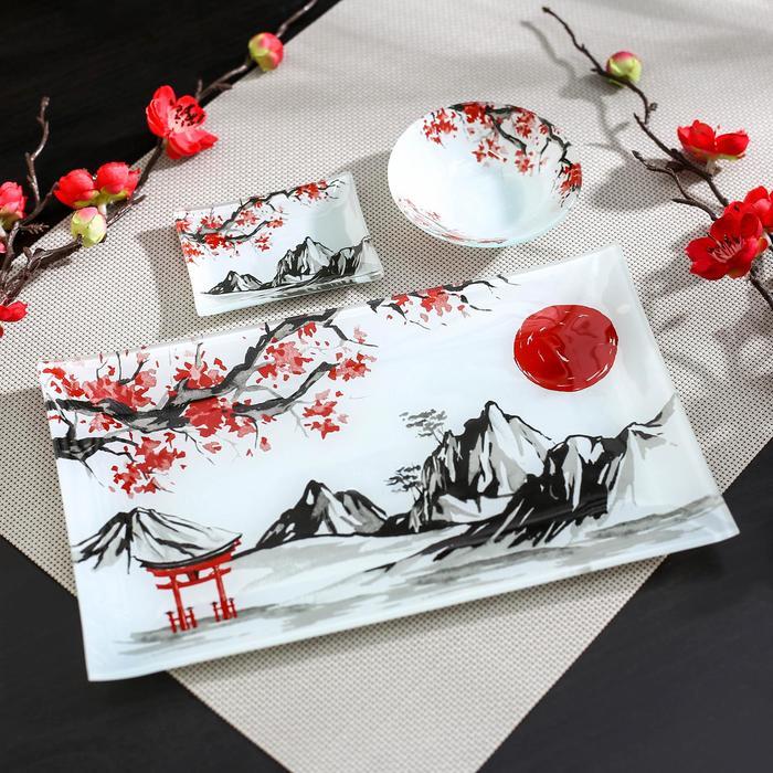 Набор для суши «Рассвет в горах», 3 предмета: соусники 8×2 / 8×6 см, подставка 25×15 см
