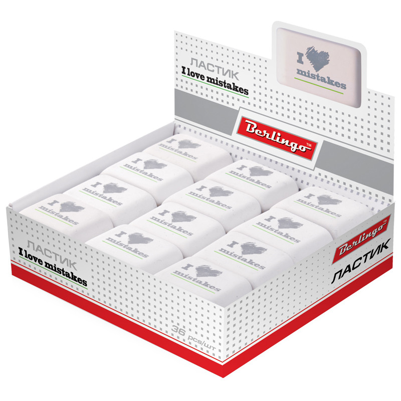Ластик прямоугольный натуральный каучук берлинго. Упаковка 36. Шовный материал 7. Ластик berlingo "i love mistakes", прямоугольный, натуральный каучук, 40*24*10мм. Ластик берлинго i love mistakes.