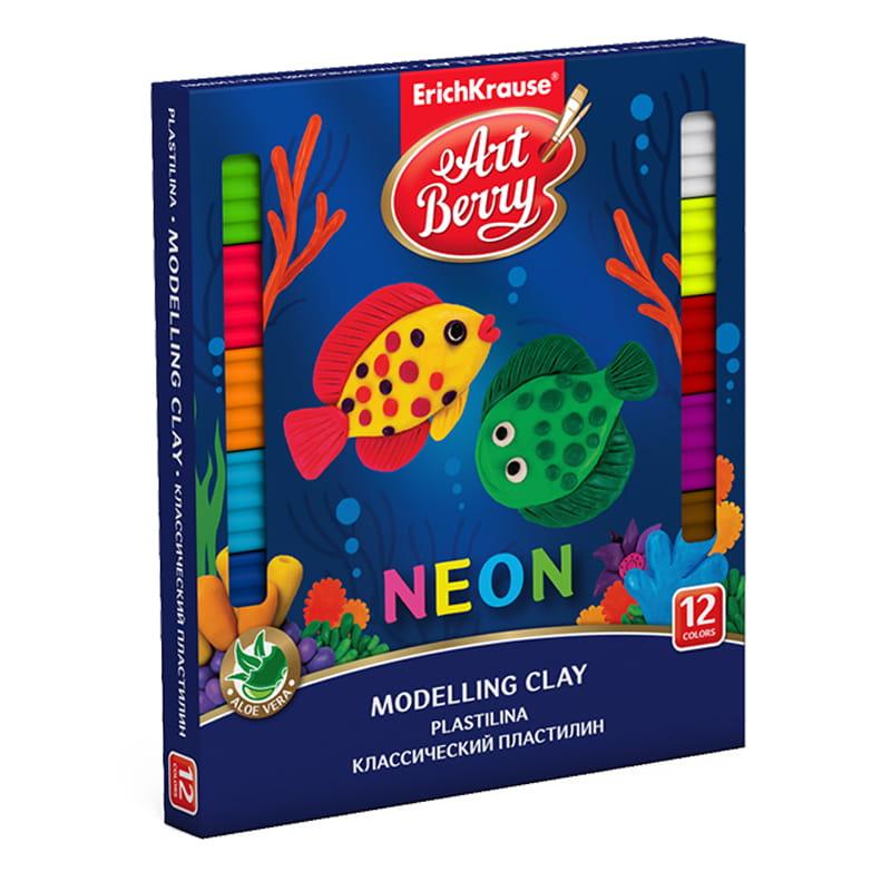 Erich Krause Пластилин с Алоэ Вера Neon Artberry, 12 неоновых цветов, 216 г.