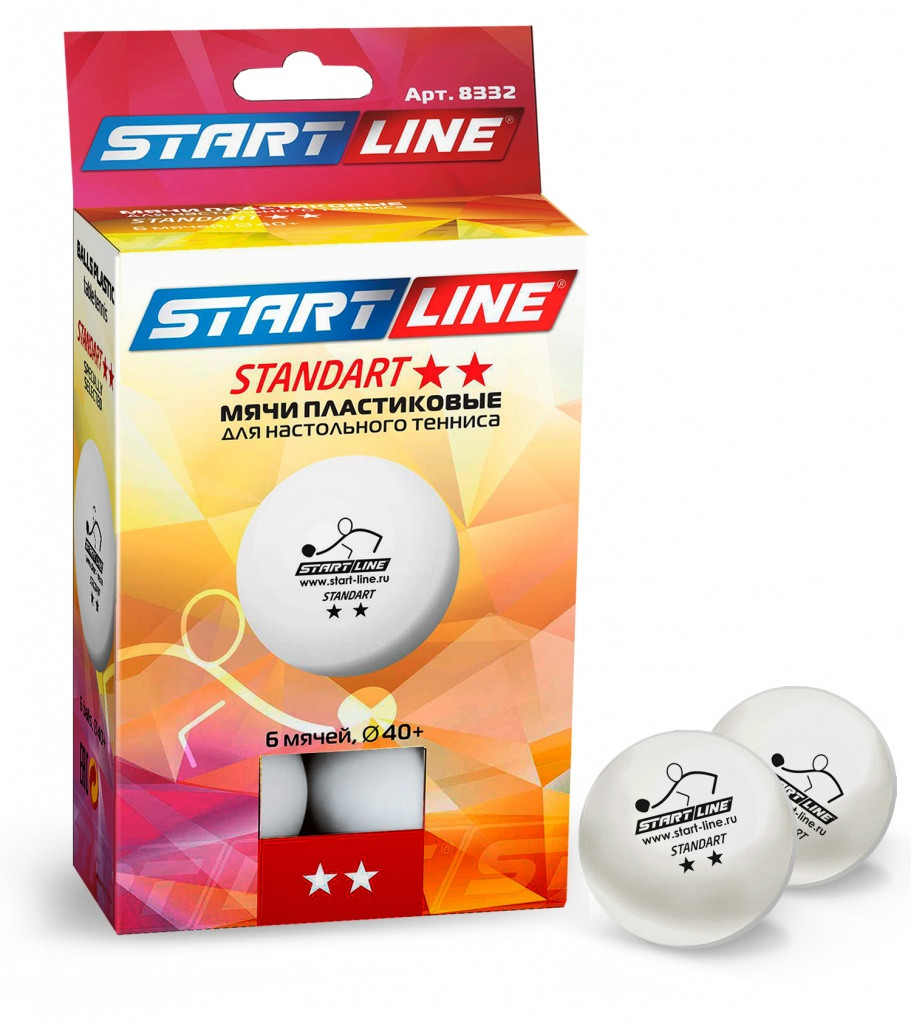 Start Line Набор 6 пластиковых мячей для настольнаго тенниса, d-40+mm