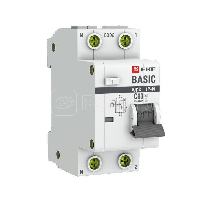 Выключатель автоматический дифференциального тока 1п+N C 25А 30мА тип АС эл. 4.5кА АД-12 Basic EKF DA12-25-30-bas - фото 1 - id-p80102576