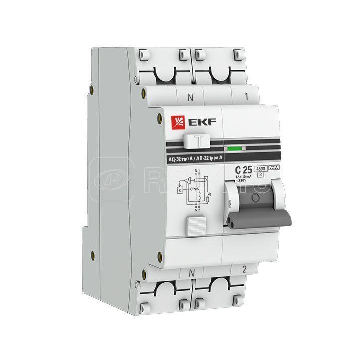 Выключатель автоматический дифференциального тока 1п+N 2мод. C 16А 30мА тип AC 4.5кА АД-32 PROxima EKF DA32-16-30-pro - фото 1 - id-p80102586