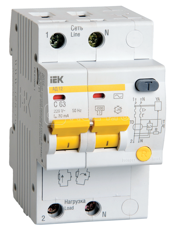 Выключатель автоматический дифференциального тока 2п C 50А 30мА тип AC 4.5кА АД-12 ИЭК MAD10-2-050-C-030