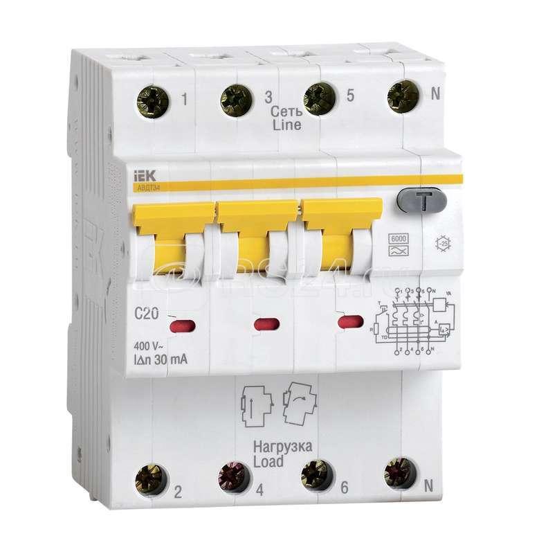 Выключатель автоматический дифференциального тока 4п (3P+N) C 25А 30мА тип A 6кА АВДТ-34 ИЭК MAD22-6-025-C-30 - фото 1 - id-p80102646