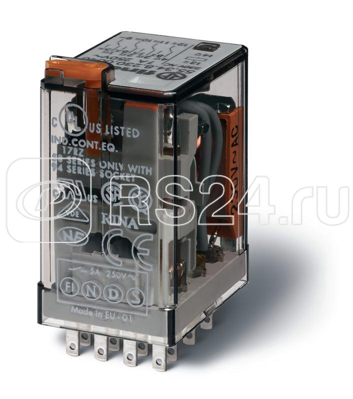 Реле миниатюрное универсальное электромеханич. монтаж в розетку 4CO 7А AgNi + Au 24В DC RTI опции: кнопка тест + мех. индикатор + LED + диод FINDER