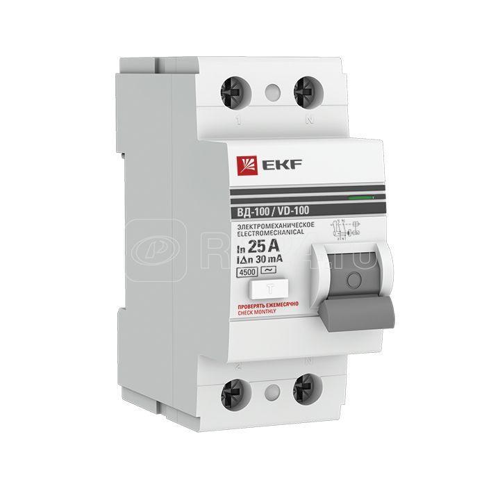Выключатель дифференциального тока (УЗО) 2п 25А 30мА тип AC ВД-100 (электромех.) PROxima EKF elcb-2-25-30-em-pro - фото 1 - id-p80109544