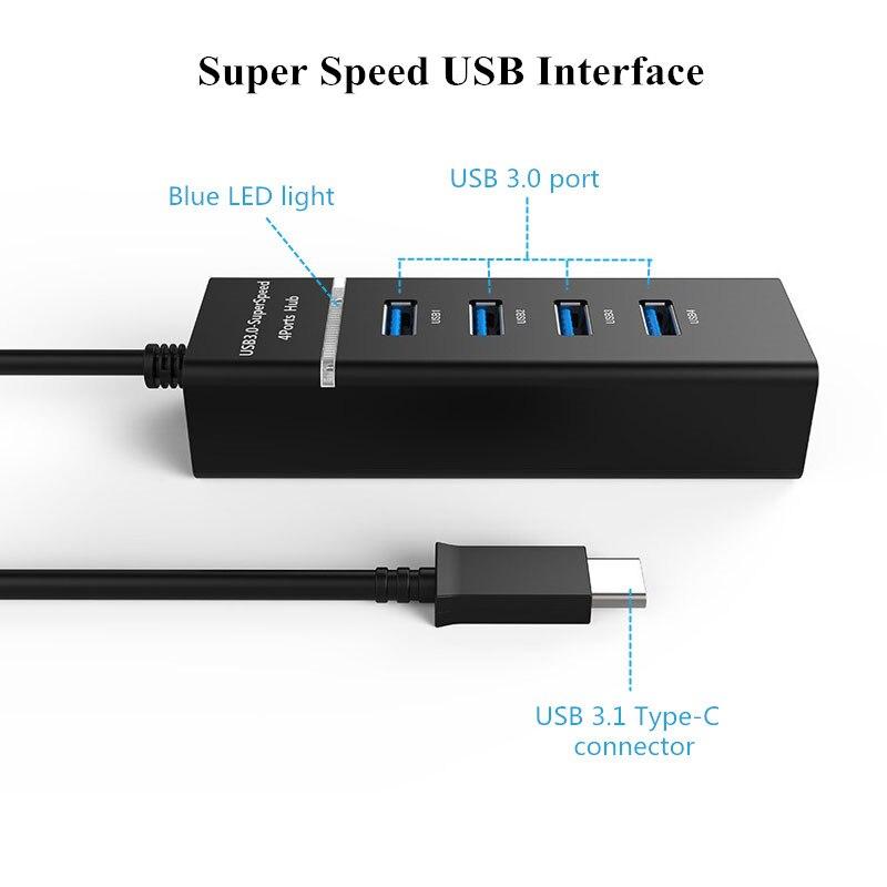 USB Type C хаб на 4 USB-порта с LED индикатором, UH4P - фото 4 - id-p80110655