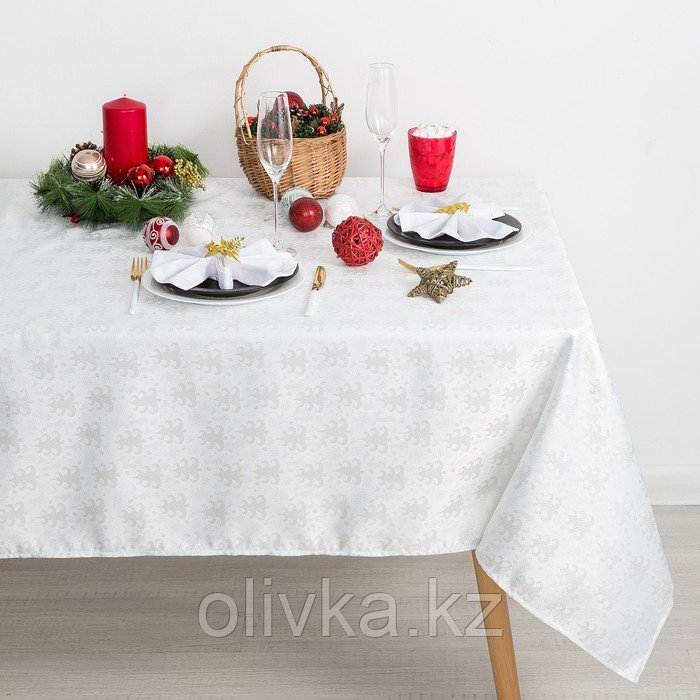 Скатерть Доляна «Серебряные ёлочки» цвет белый, 110×150 см, 115 ± 10 г/м², 100% п/э