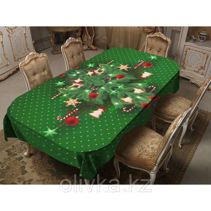 Скатерть Новогодний уют 150х220 см, зелёный, габардин 100% п/э, 150гр/м2