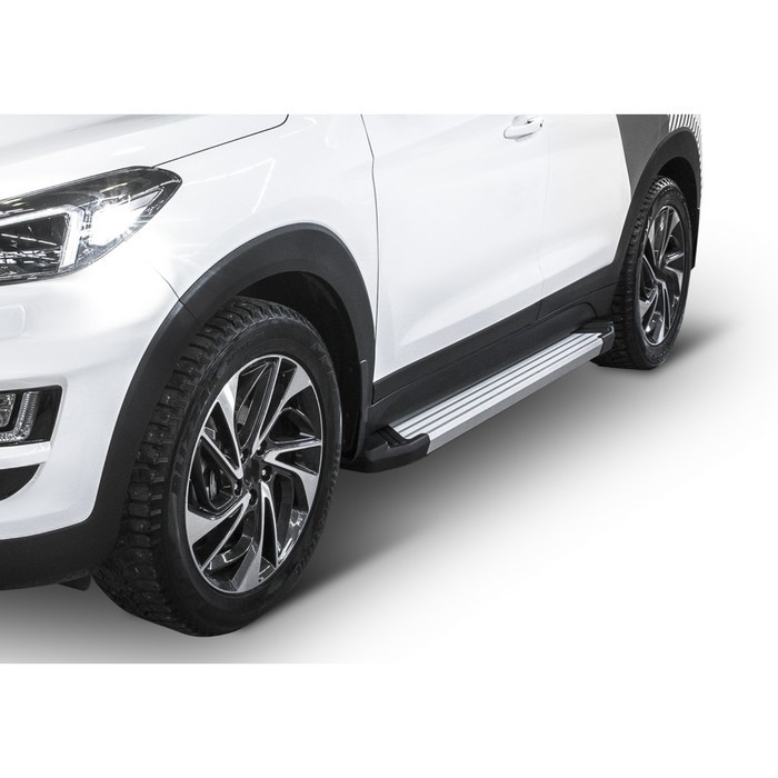 Порог-площадка "Silver" F173AL + комплект крепежа, RIVAL, Hyundai Tucson 2015-2021 - фото 1 - id-p80197082