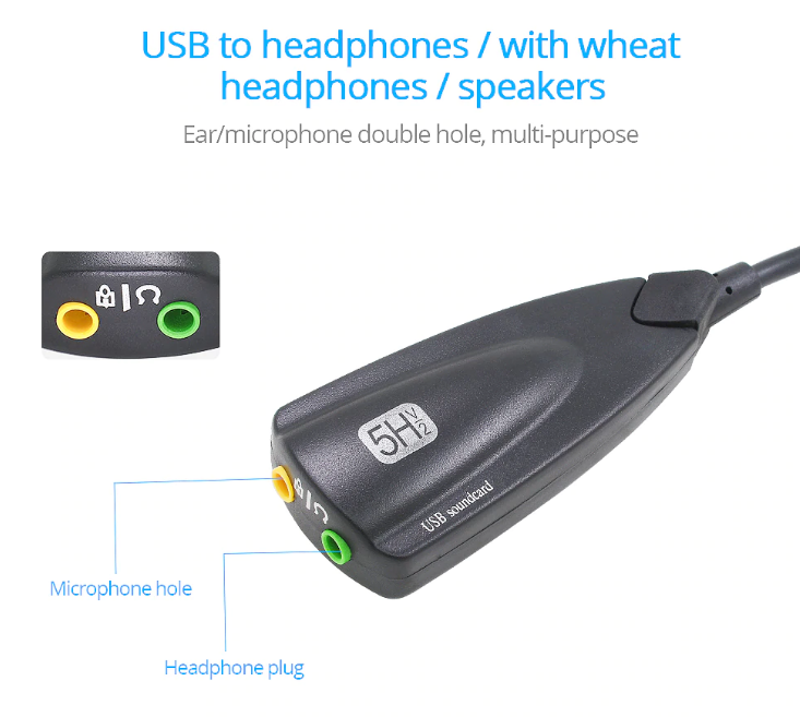 Внешняя звуковая карта 5HV2 (USB sound card) с разъёмами 3,5мм для ...