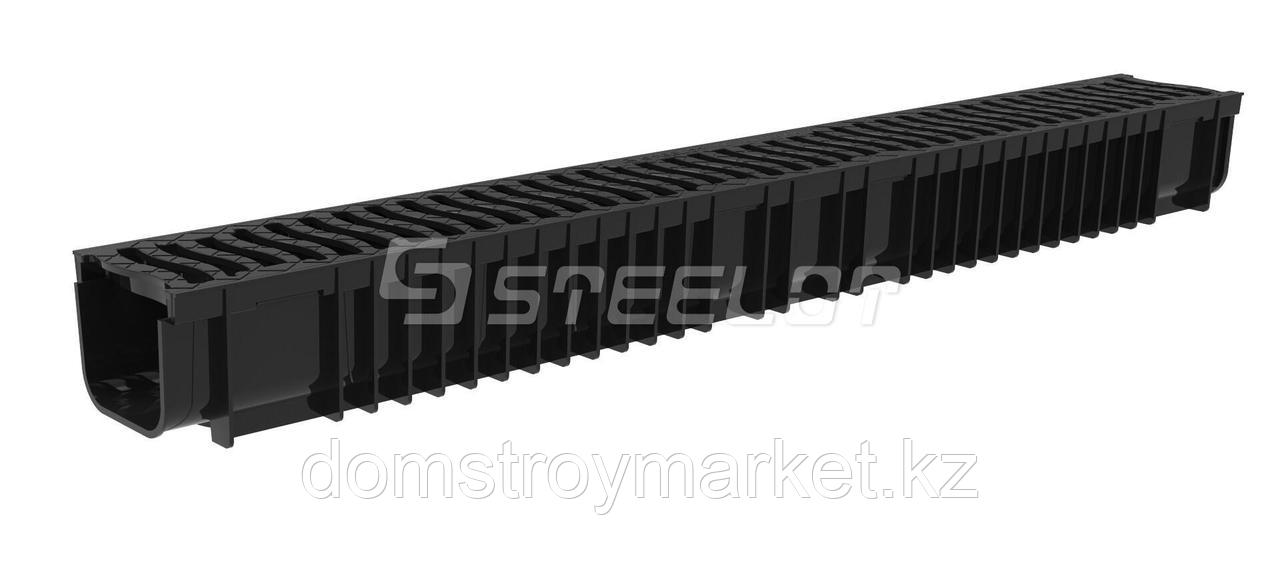 Лоток пластиковый Steelot в комплекте с пластиковой решеткой габаритом 125*80*1000мм