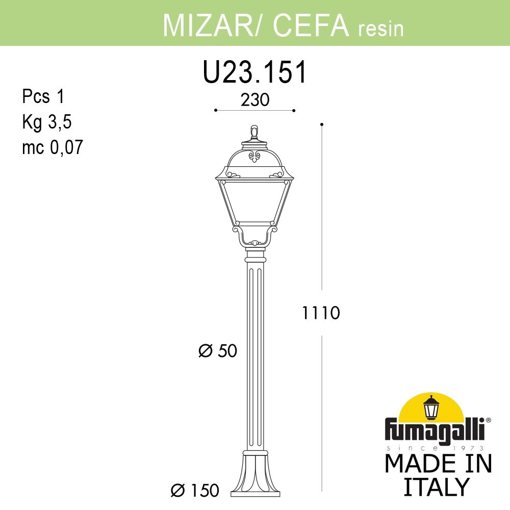 Садовый светильник-столбик FUMAGALLI MIZAR.R/CEFA U23.151.000.BYF1R - фото 2 - id-p77034229