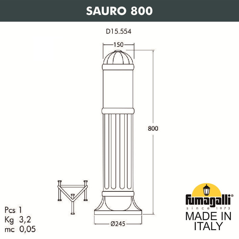 Садовый светильник-столбик FUMAGALLI SAURO 800 D15.554.000.LXE27H.FC1 - фото 2 - id-p77035244