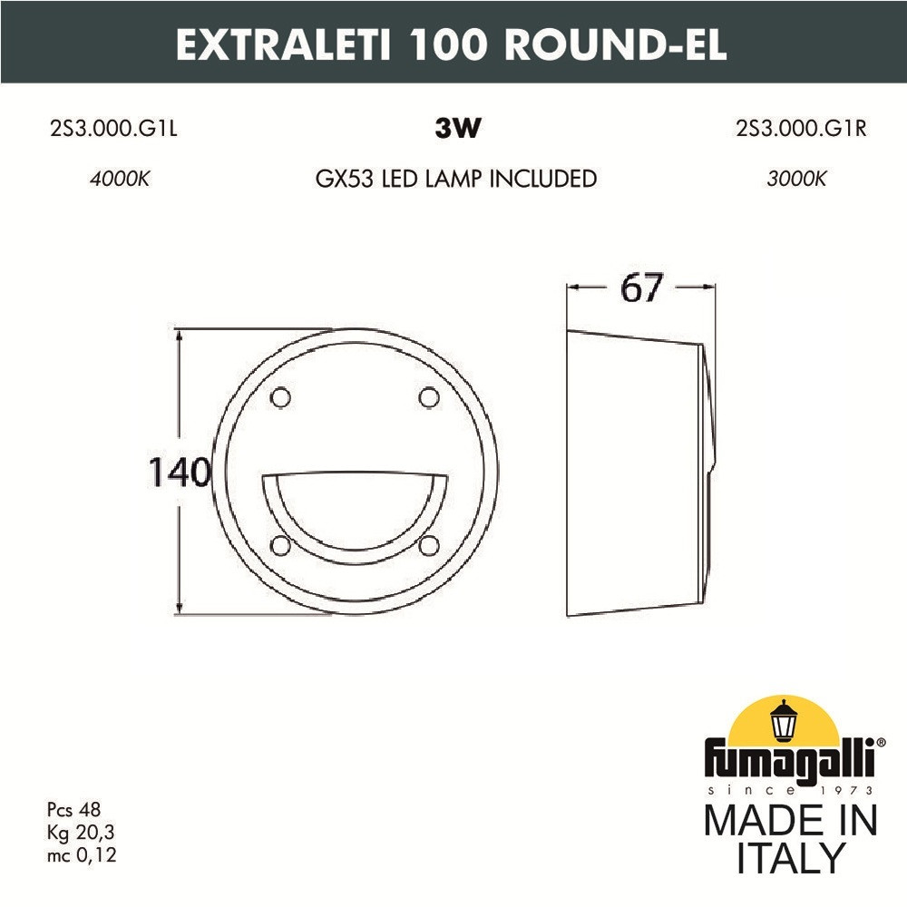 FUMAGALLI Светильник для подсветки лестниц накладной FUMAGALLI EXTRALETI 100 Round-EL 2S3.000.000.WYG1L - фото 2 - id-p77035271