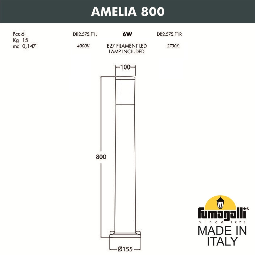 Садовый светильник-столбик FUMAGALLI AMELIA 800 DR2.575.000.AYF1R - фото 2 - id-p77035301