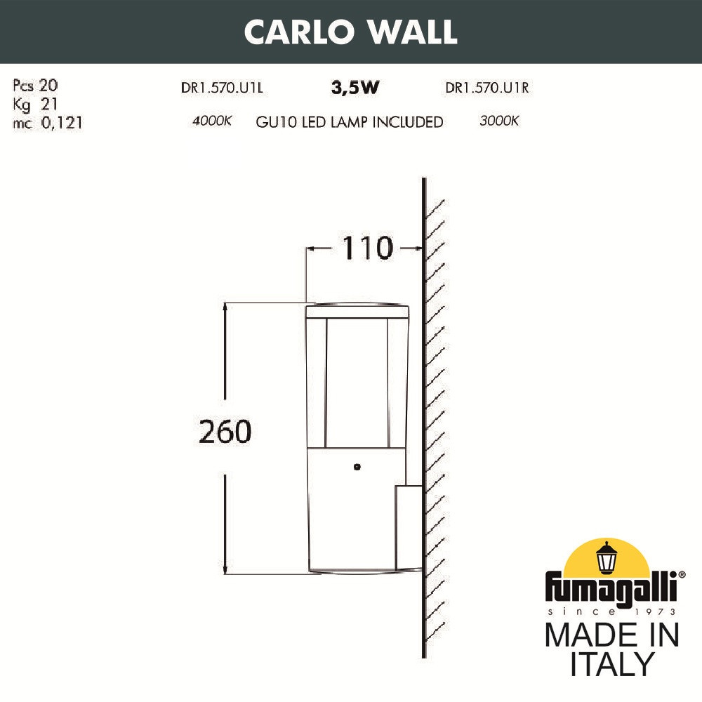 Уличный настенный светильник FUMAGALLI CARLO WALL DR1.570.000.AXU1L - фото 2 - id-p77035304