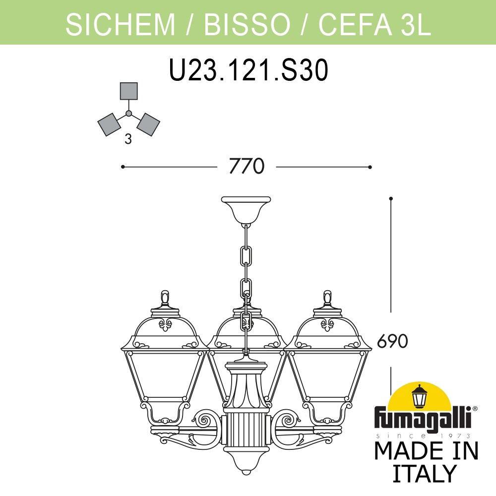 FUMAGALLI Подвесной уличный светильник (ЛЮСТРА) FUMAGALLI SICHEM/CEFA 3L U23.120.S30.WXF1R - фото 2 - id-p77036266