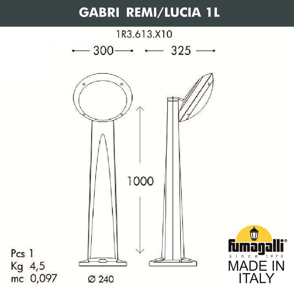 Садовый светильник-столбик наклонный FUMAGALLI GABRI REMI/LUCIA 1L 1R3.613.X10.AYE27 - фото 2 - id-p77036391