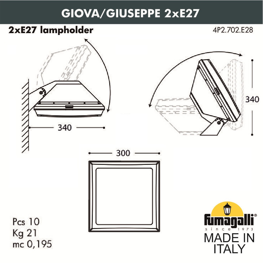 FUMAGALLI Уличное бра FUMAGALLI GIOVA/GUIZEPPE 4P2.702.000.LYE28 - фото 2 - id-p77036402