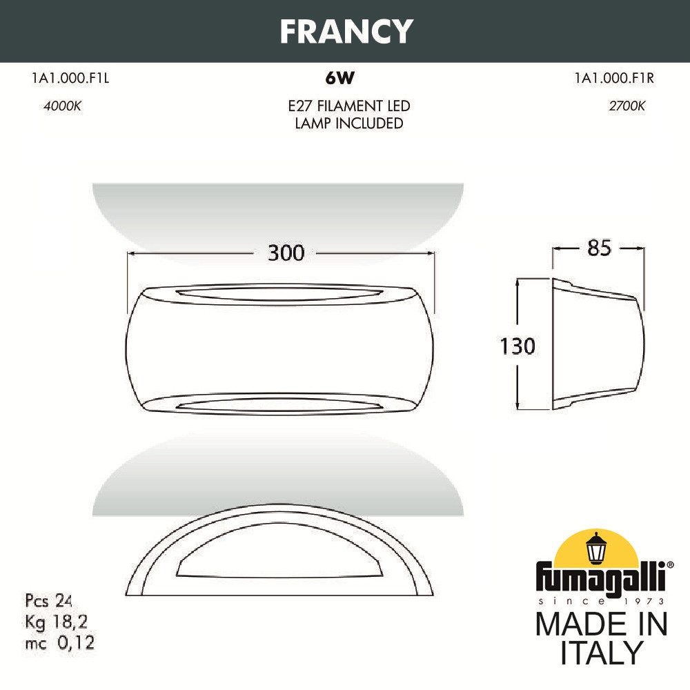 FUMAGALLI Уличное бра FUMAGALLI FRANCY 1A1.000.000.WYF1R - фото 3 - id-p77036446