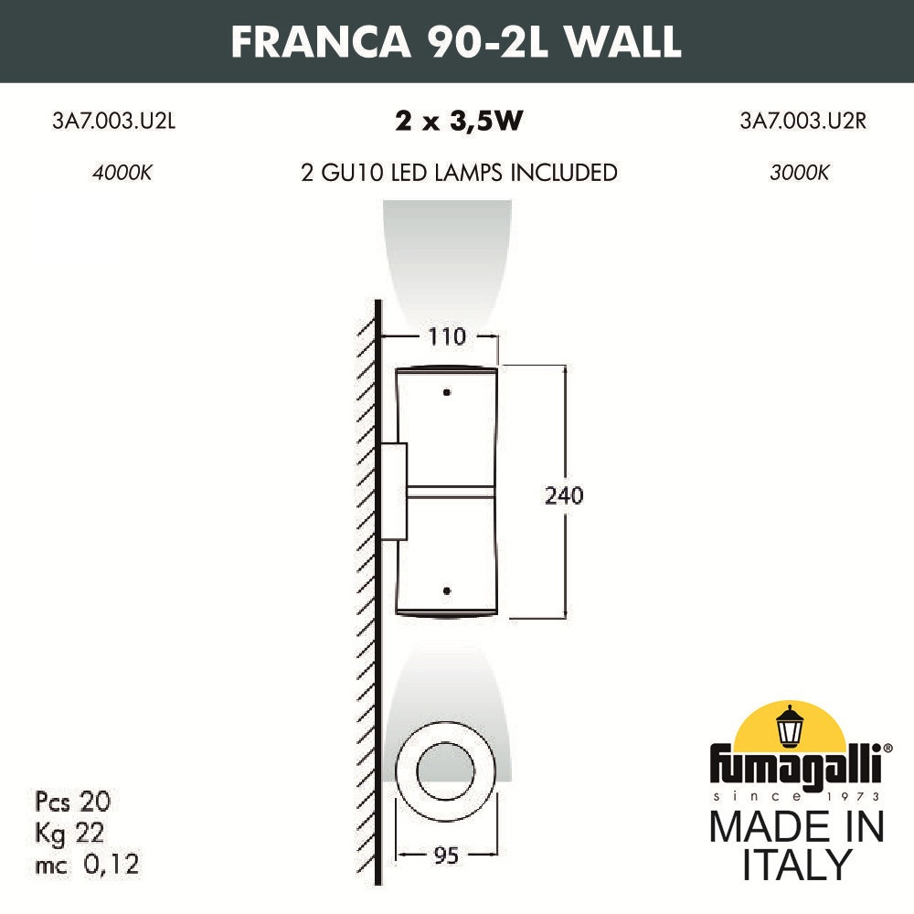 Уличный настенный светильник FUMAGALLI FRANCA 90-2L WALL 3A7.003.000.AXU2L - фото 2 - id-p77036458