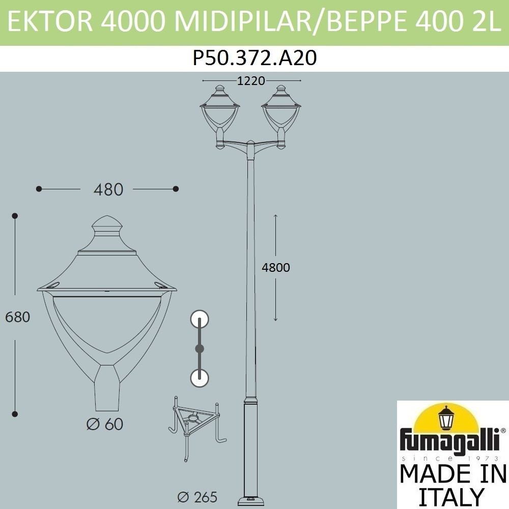 FUMAGALLI Парковый фонарь FUMAGALLI EKTOR 4000/MIDIPILAR/BEPPE 2L LED GX-53 P50.372.A20.LXD6L - фото 2 - id-p77036492