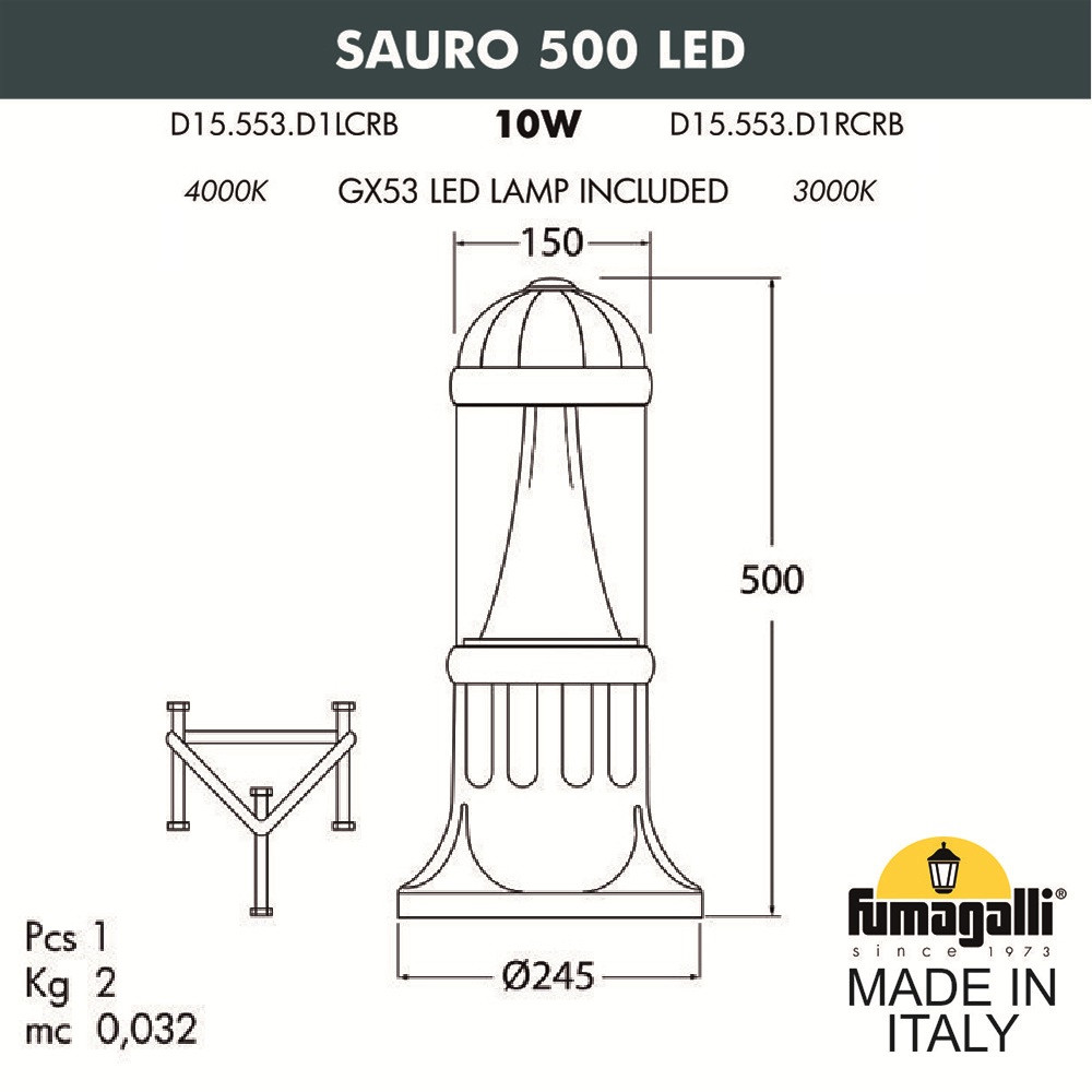 Садовый светильник-столбик FUMAGALLI SAURO 500 D15.553.000.LXD1L - фото 2 - id-p77035224