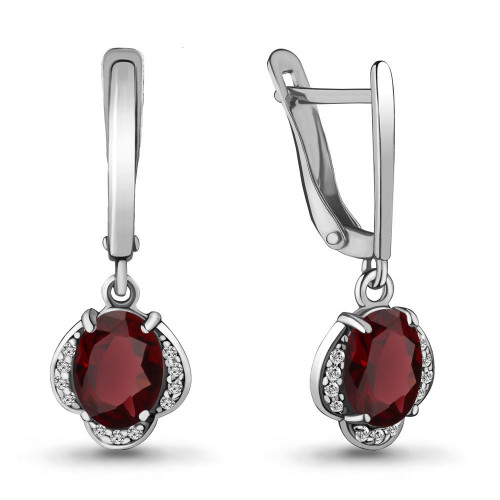 Серебряные серьги с гранатом и фианитом Aquamarine 4717003А