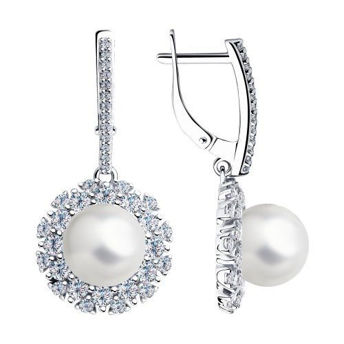 Серьги из серебра с жемчугом и жемчугом имитированным SOKOLOV 94023497