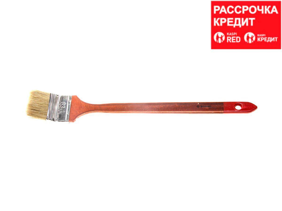 Кисть радиаторная угловая ЗУБР "УНИВЕРСАЛ-МАСТЕР", светлая натуральная щетина, деревянная ручка, 63мм - фото 1 - id-p4205970