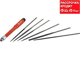 Набор ЗУБР "МАСТЕР": Надфили с зажимной пластмассовой ручкой, 7предметов (16053-H6)