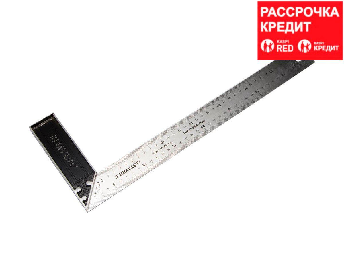 Угольник STAYER "PROFI" столярный, гравированная шкала, нержавеющее полотно 37мм, 400мм (3431-40_z01)