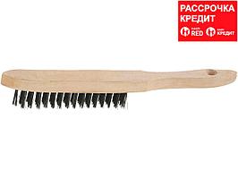 Щетка STAYER "MASTER" проволочная стальная с деревянной ручкой, 3 ряда (35020-3)