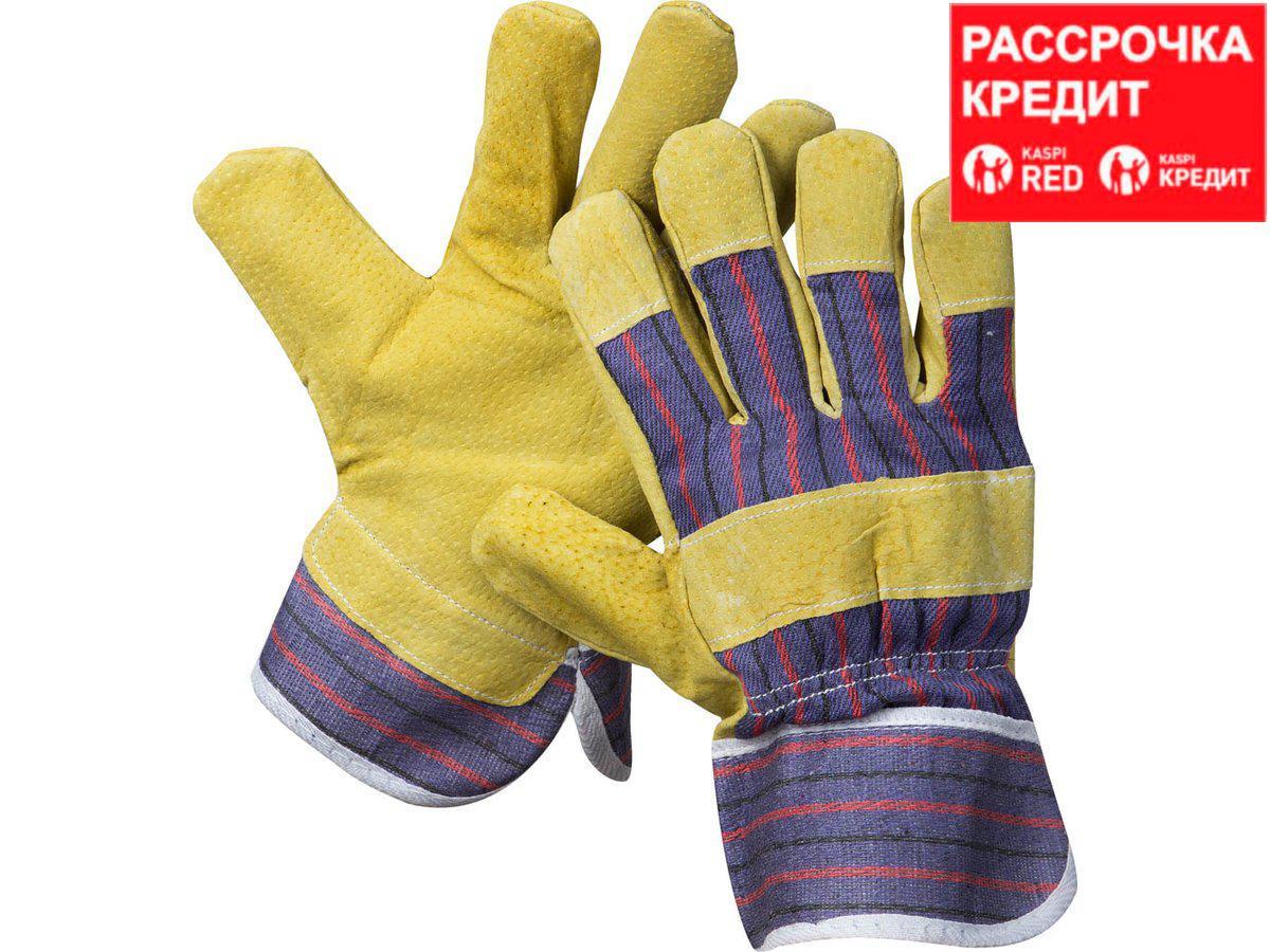 Перчатки STAYER "MASTER" рабочие комбинированные кожаные из спилка с тиснением, XL (1131-XL)