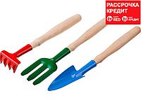 Набор РОСТОК для ухода за комнатными растениями с деревянными ручками: Вилка, грабельки, совок, 3 предмета