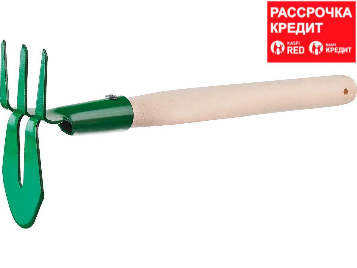 Мотыга-рыхлитель, РОСТОК 39625, с деревянной ручкой, "лепесток+3 зуба" прямая, 155x70x425мм (39625) - фото 1 - id-p46218503