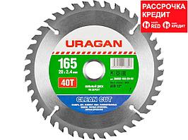 URAGAN Clean cut 165х20мм 40Т, диск пильный по дереву (36802-165-20-40)